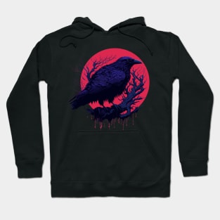 Raven Red Moon Gothic Halloween Night Design Hoodie